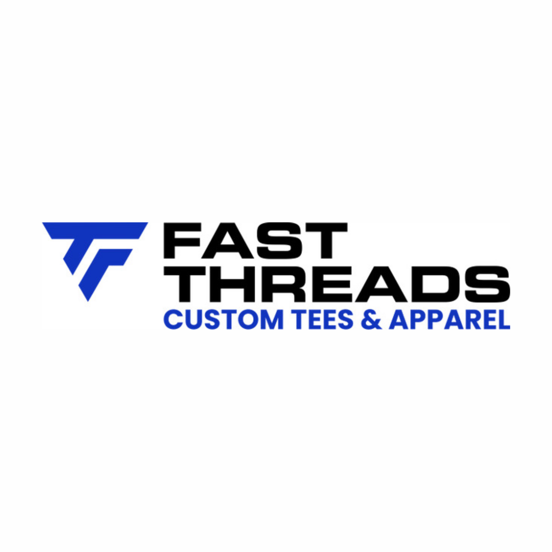 Fast Threads logo in blue and black with “Custom Tees & Apparel” text