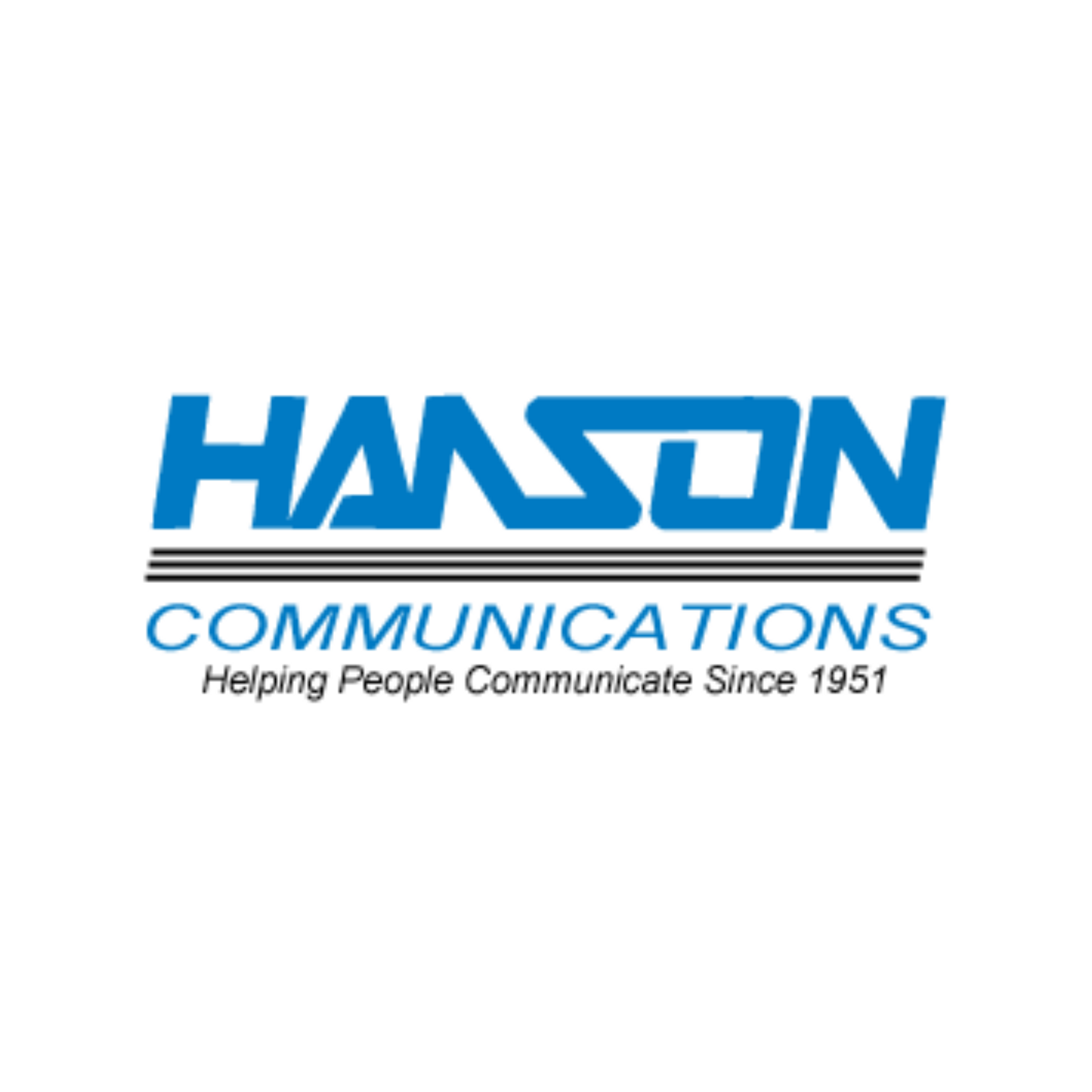 Hanson Communications logo with blue text and tagline “Helping People Communicate Since 1951”