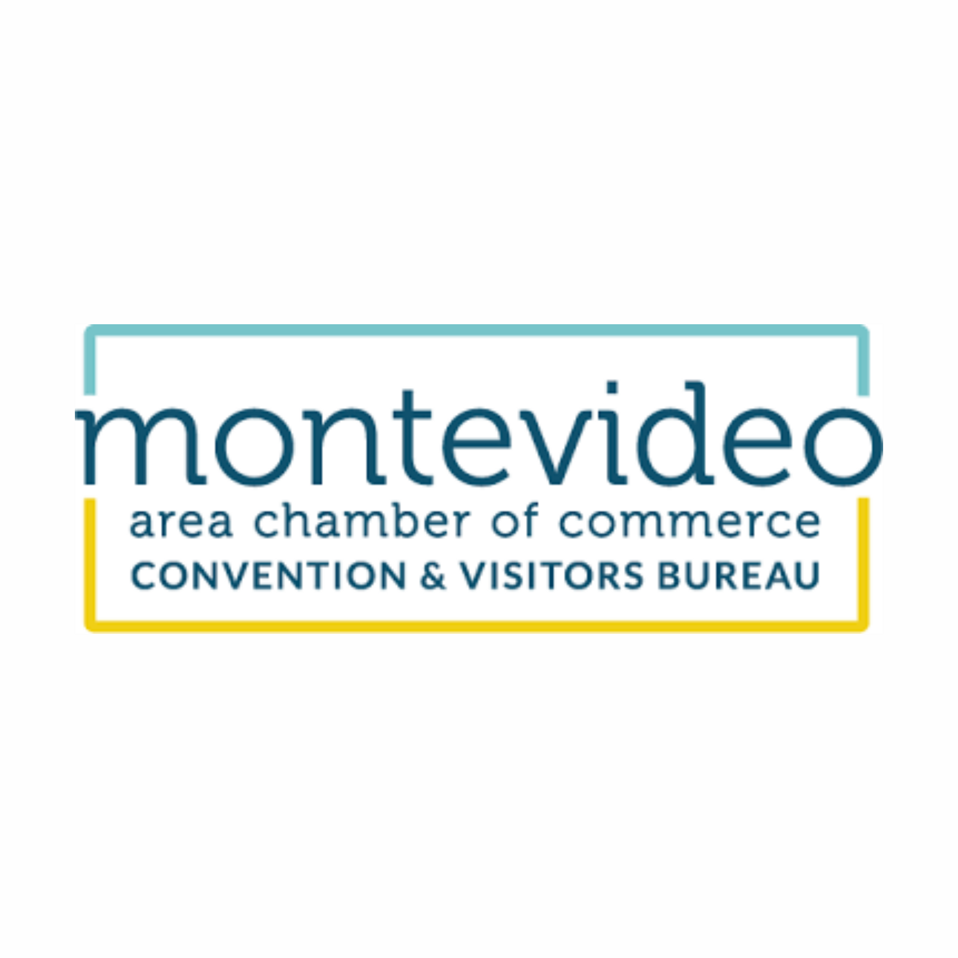 Logo for the Montevideo Area Chamber of Commerce & Convention & Visitors Bureau in blue and yellow on a white background.