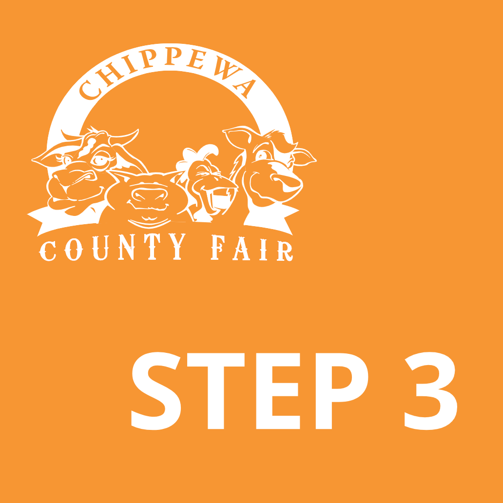 An orange square featuring the white logo of the Chippewa County Fair and the large white text 