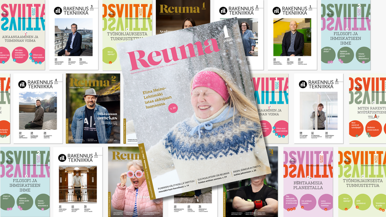 Portfolio-työ: asiakas- tai järjestölehtien taitto ja graafinen suunnittelu. Osviitta, Reuma- ja Rakennustekniikkalehti.