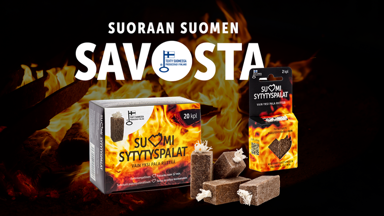 Portfolio-työ: Suomi Sytytyspalat-brändin pakkaus- ja konseptisuunnittelu.
