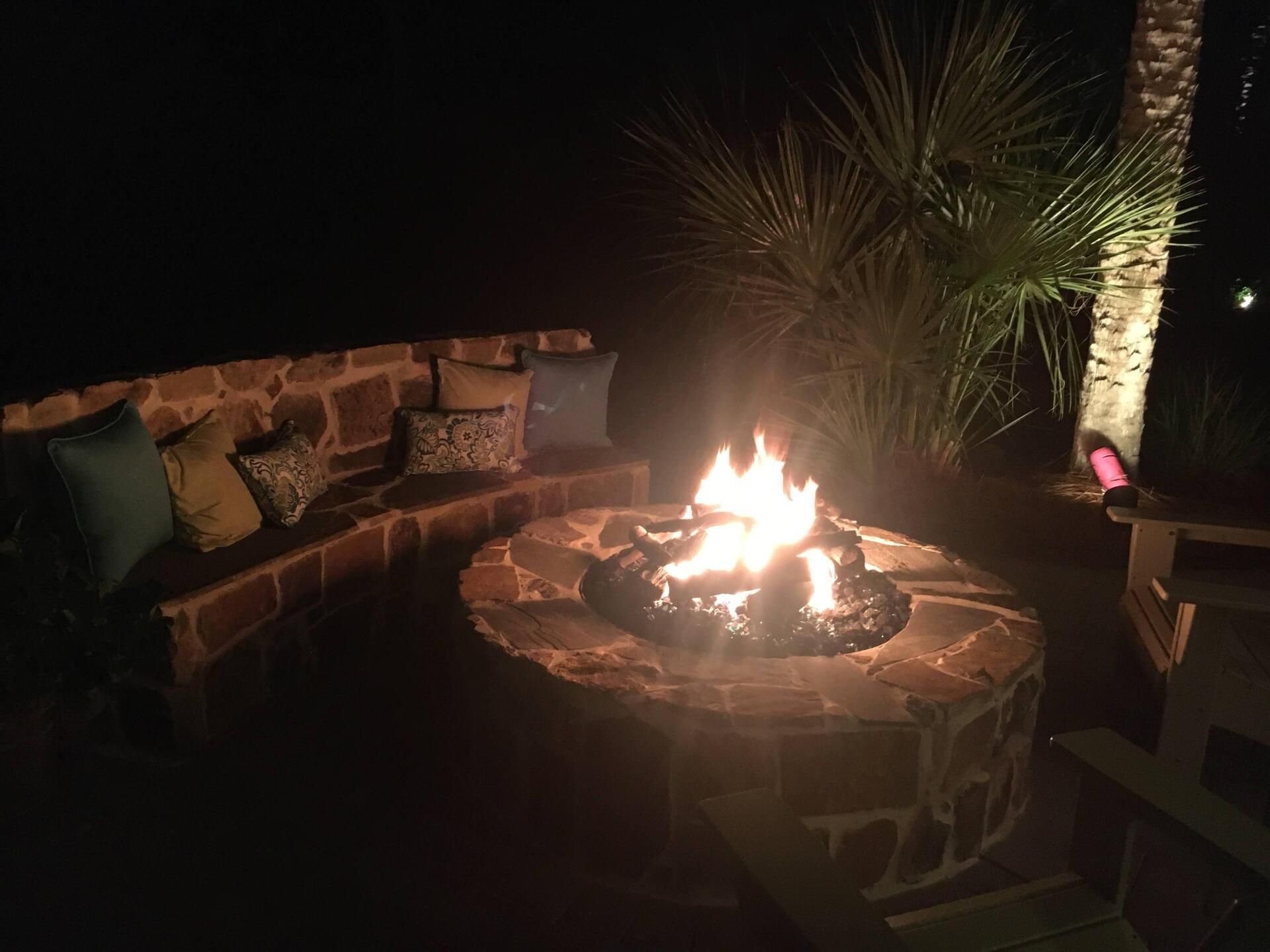 outdoor fireplace at night