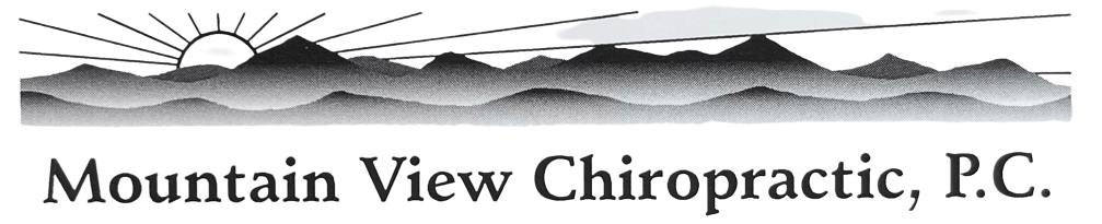 A black and white logo for mountain view chiropractic p.c.