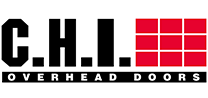 C.H.I. Overhead Doors logo with black text and a red grid icon on a white background