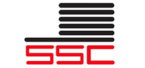 SSC logo with red letters and black horizontal bars above it