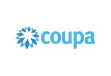 Coupa logo with blue flower icon and light blue text on white background