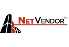 NetVendor logo with black building graphic and red-and-black text on a white background