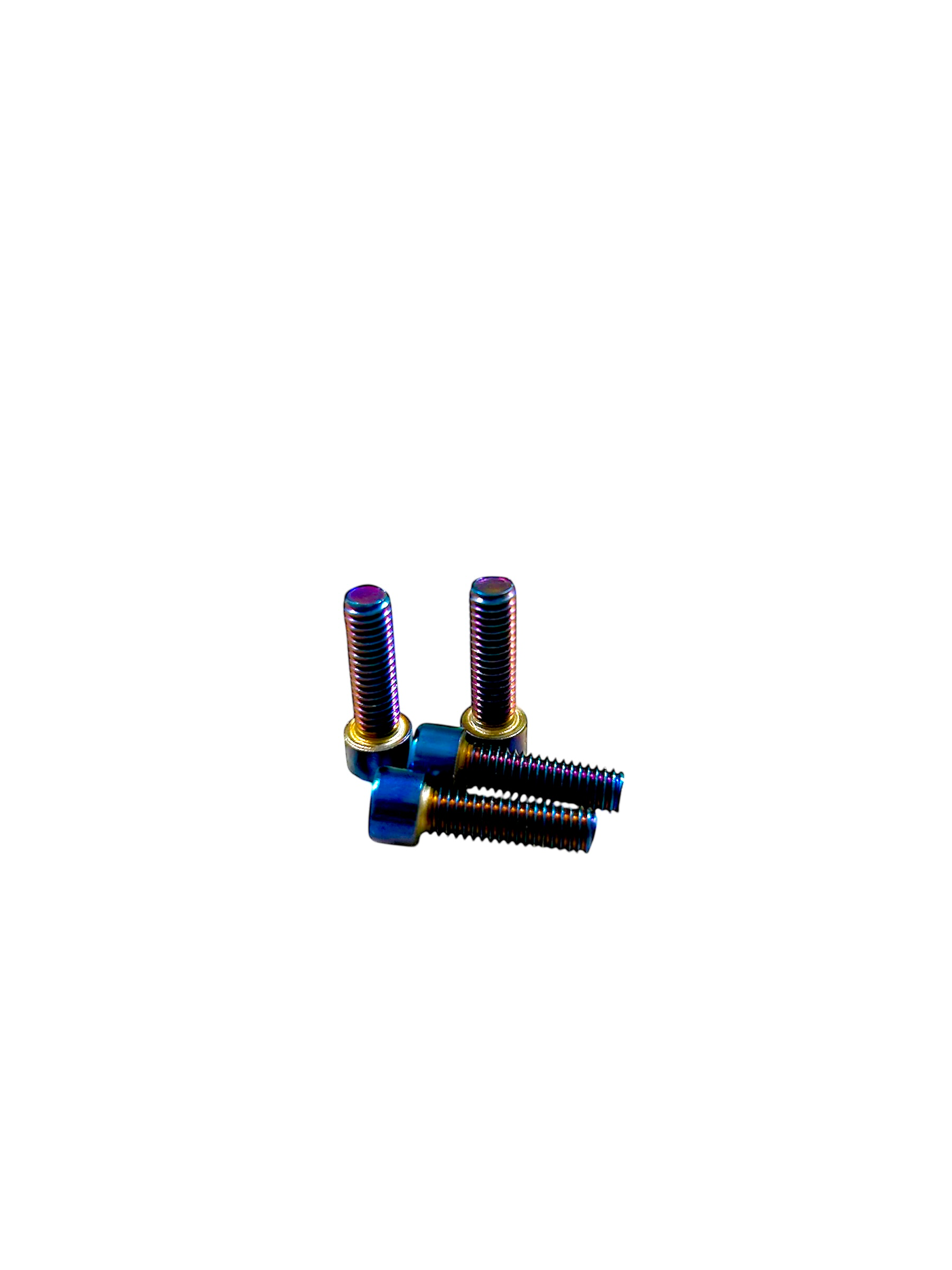 Seven blue and black bolts arranged horizontally against a white background.