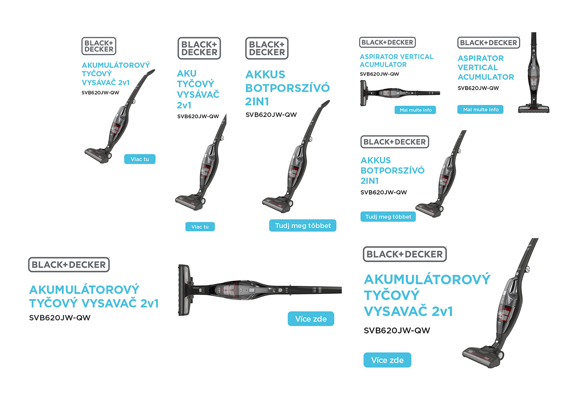 Katalog černých robotických vysavačů AKU v několika modelech, zobrazený s názvy produktů a cenami.