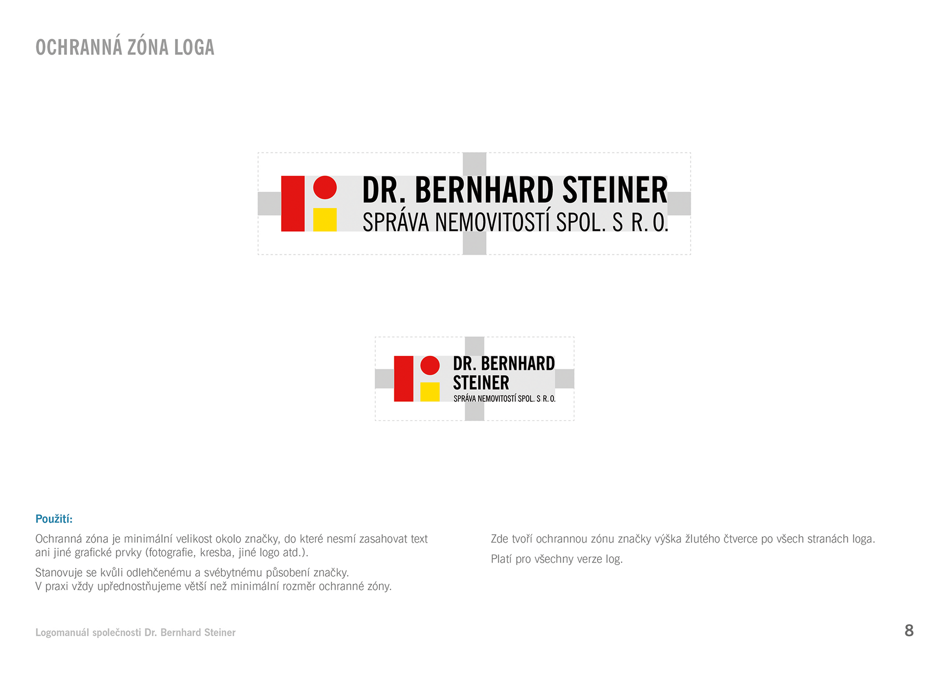 Bílá stránka s logem DR. BERNHARD STEINER a malými kontaktními informacemi značky