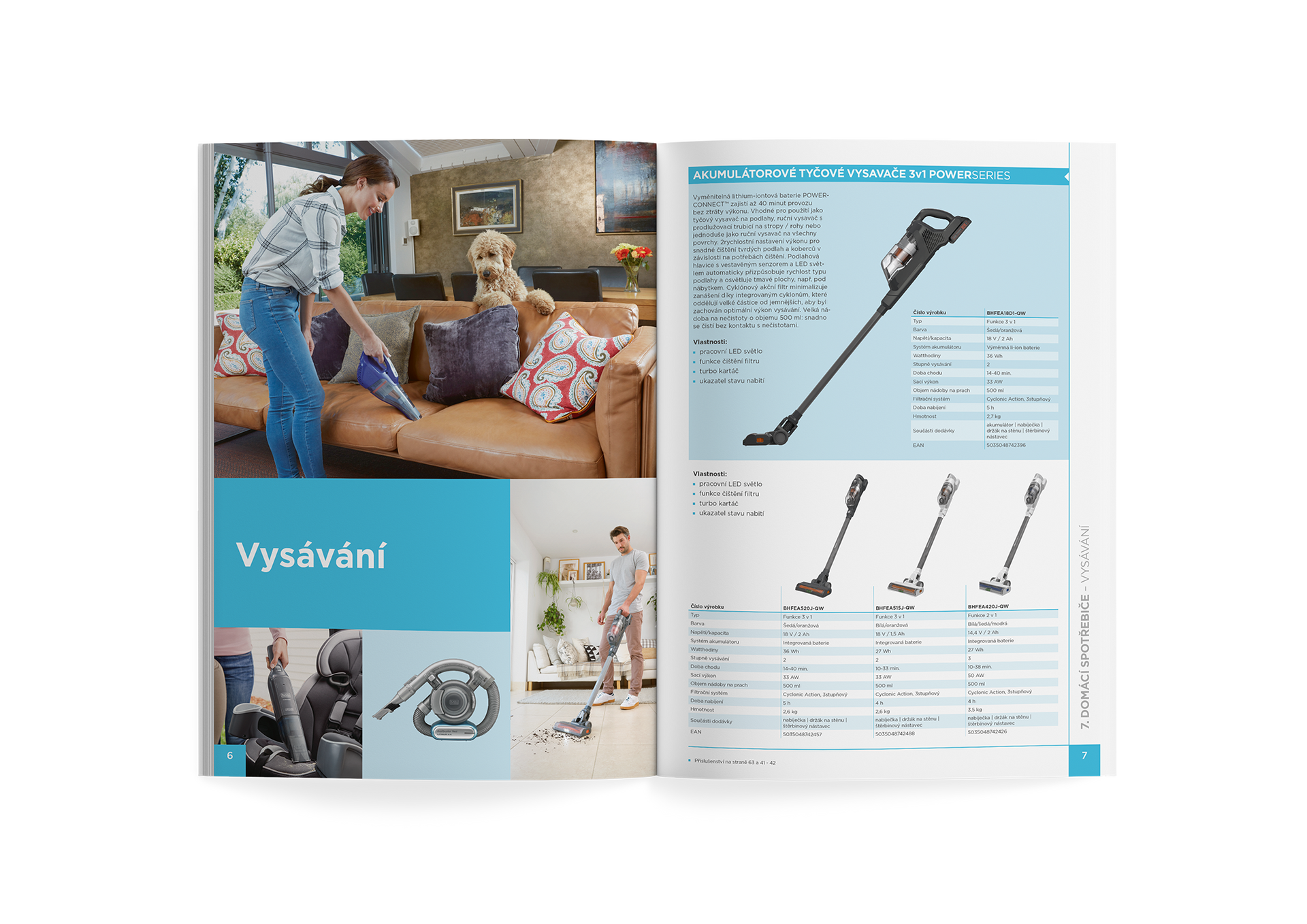 Návod k vysávání s diagramy čisticích nástrojů a modrobílým rozvržením