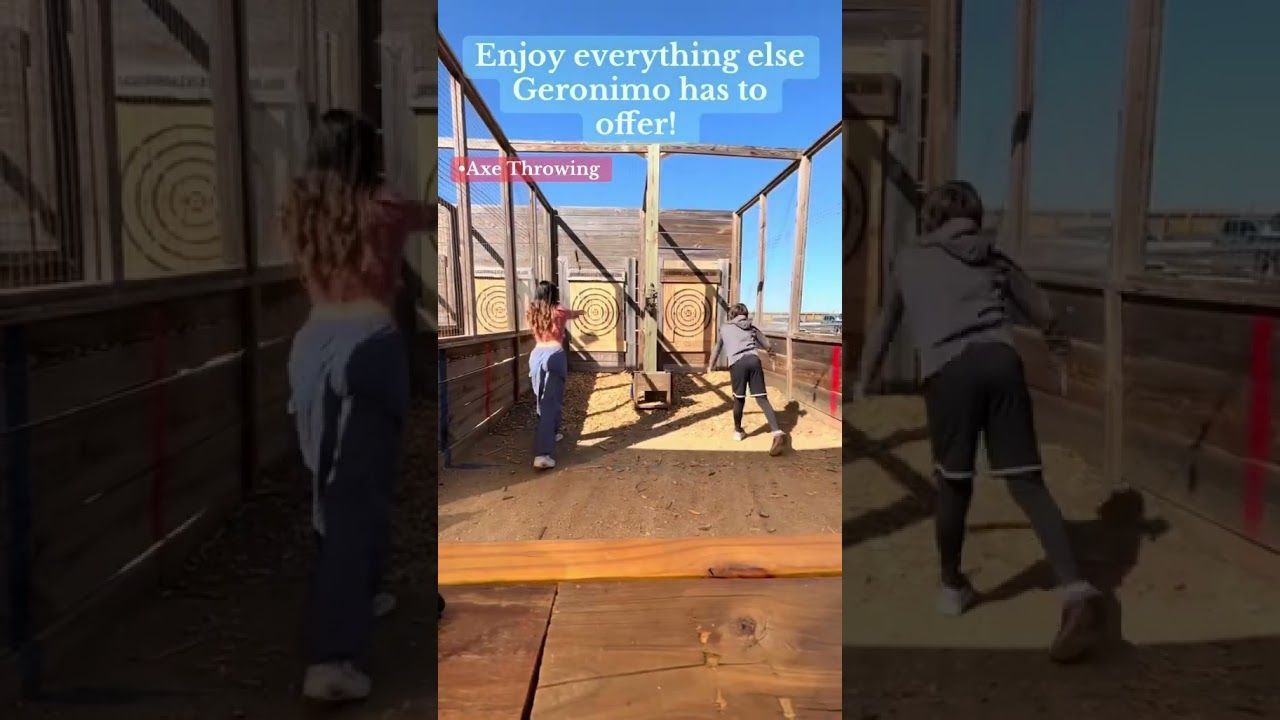 Three-panel outdoor scene with people on a wooden deck and text reading “Enjoy everything the Cows are here to explore”
