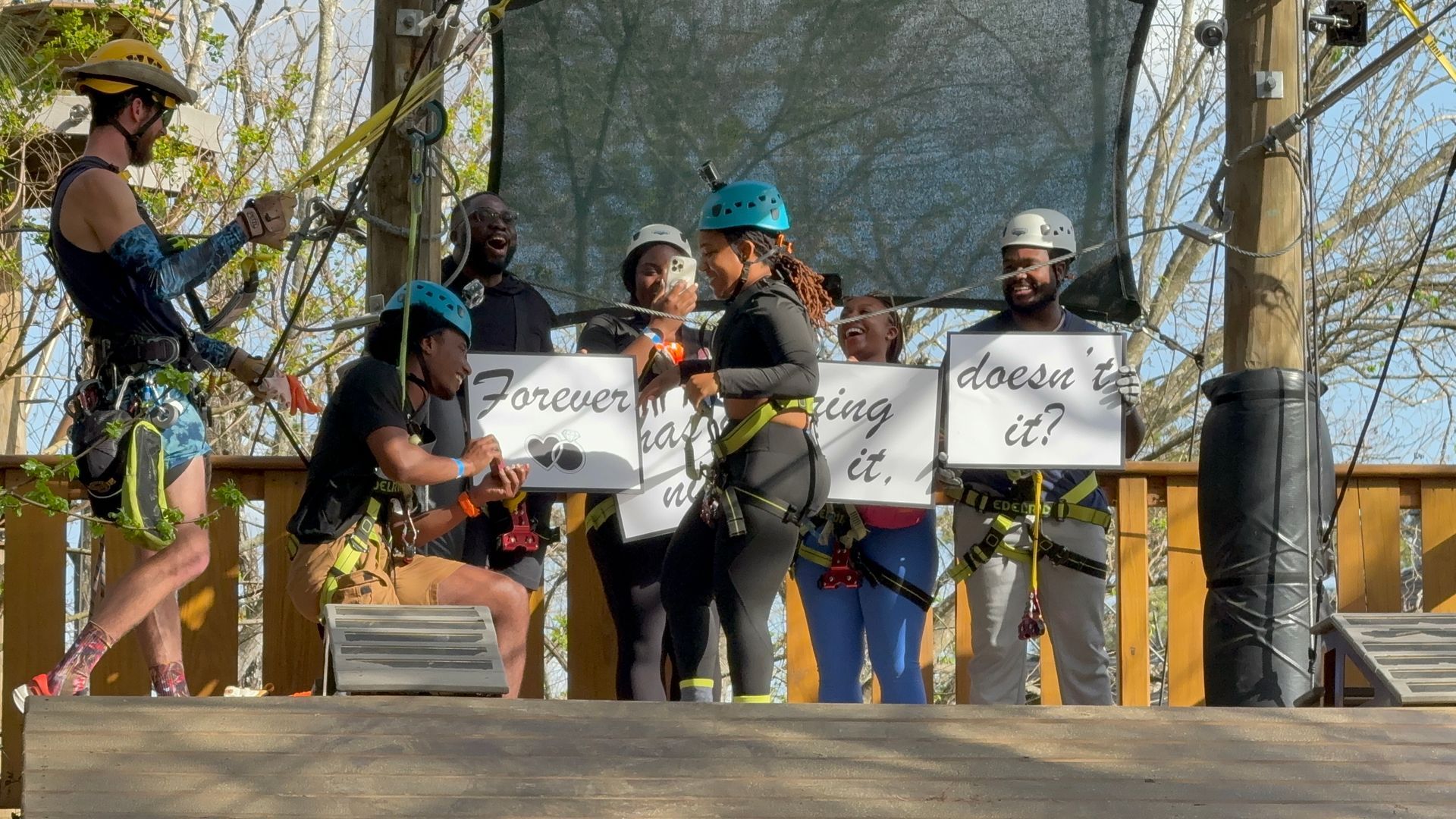Marriage proposal in activity center