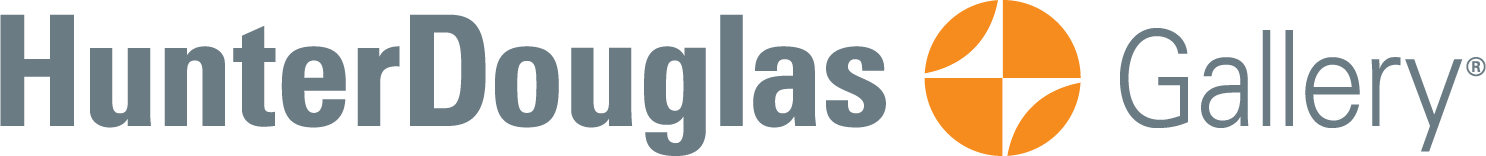 Hunter Douglas Gallery logo. Grey text with an orange starburst graphic.