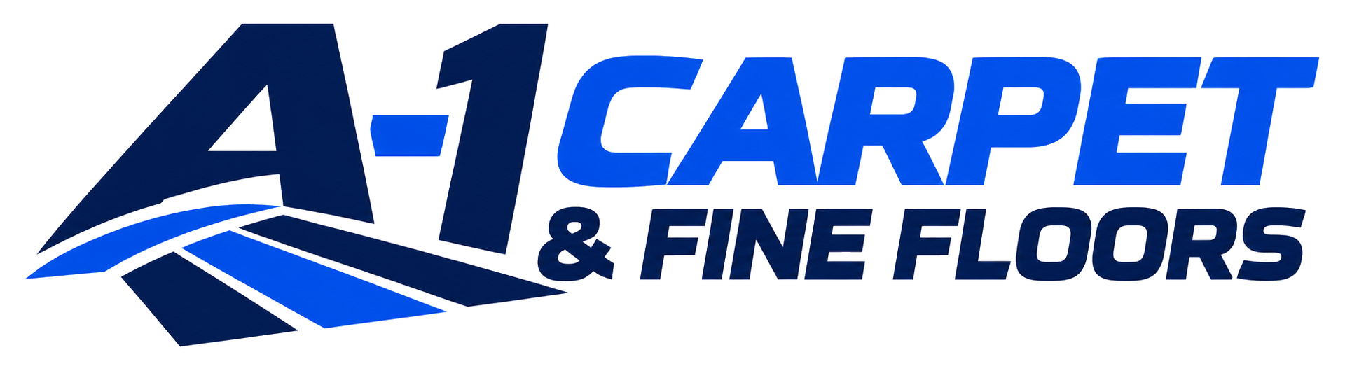 A-1 Carpet & Fine Floors logo in blue and gray with stylized floor graphic