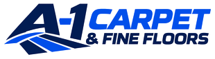A-1 Carpet & Fine Floors logo in blue and gray with stylized floor graphic