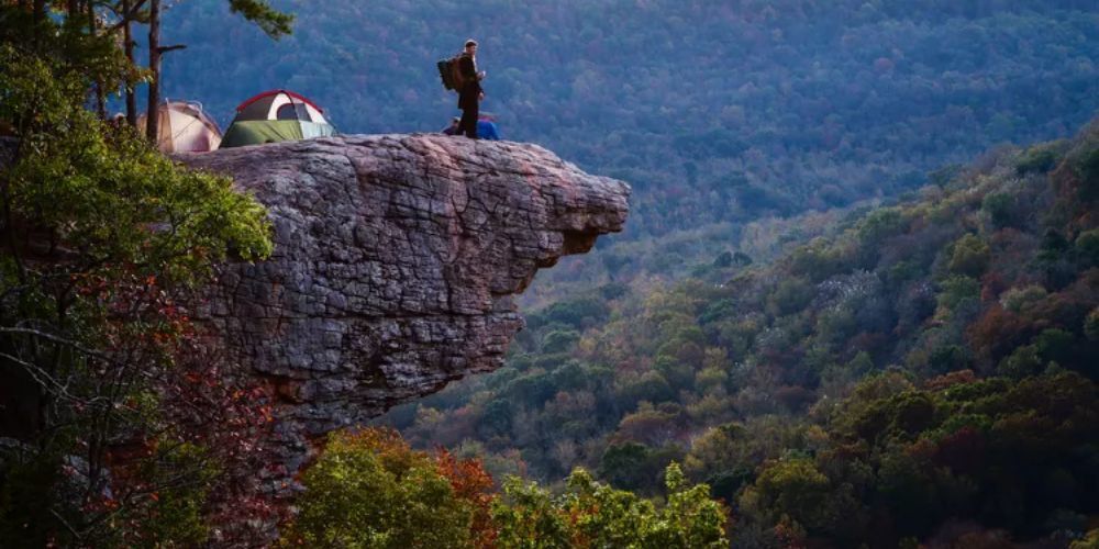 Scenic campsite in Arkansas with forest and mountain views