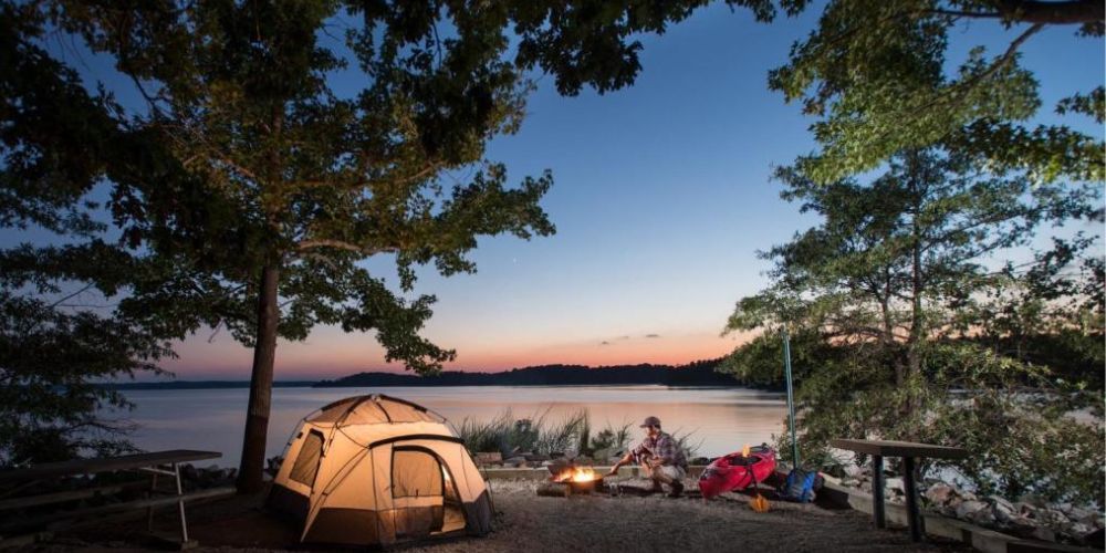 Camping at Shenandoah National Park in Virginia with mountain views