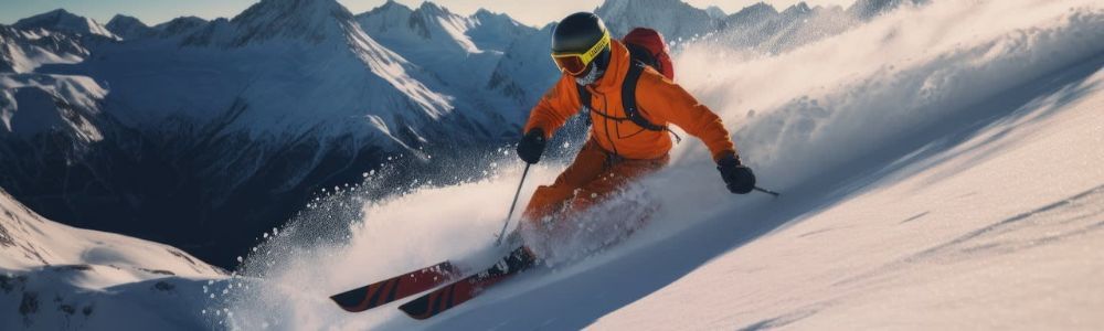 A person is skiing down a snow covered mountain.