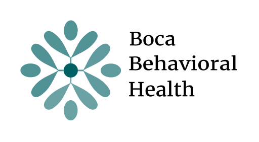 A logo for boca behavioral health with a flower in the middle.