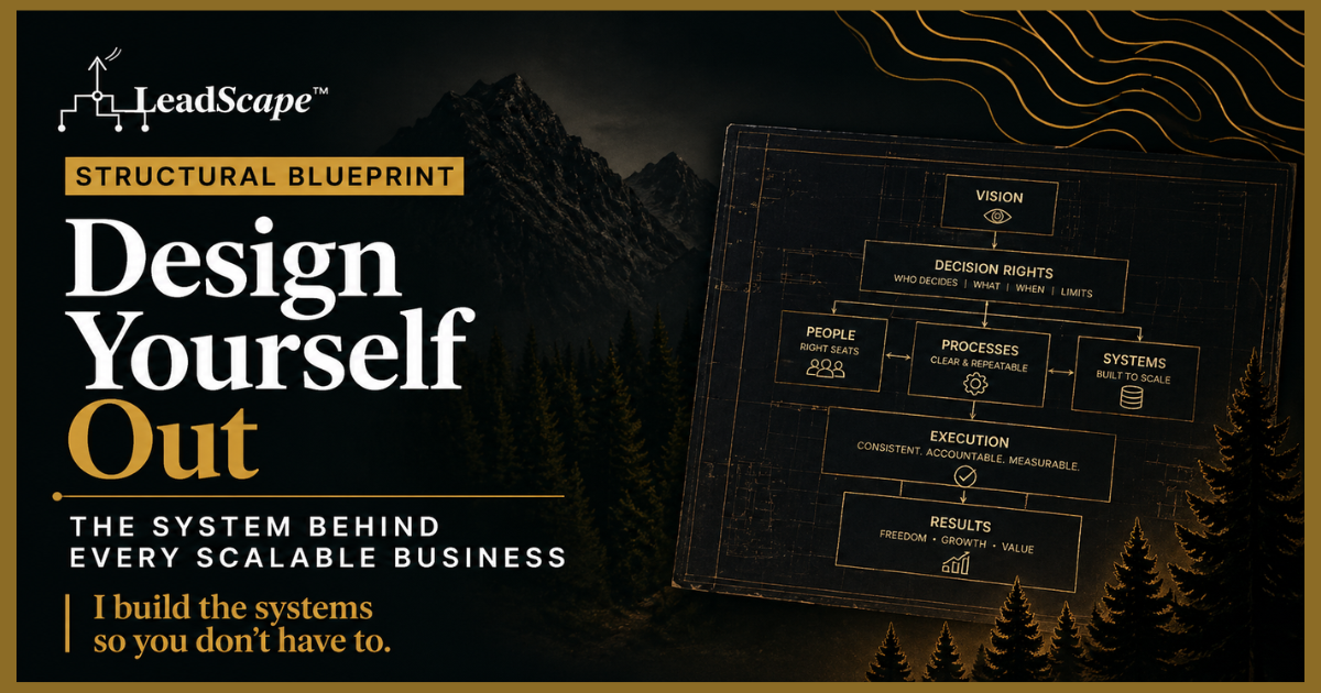 Download the Design Yourself Out Structural Blueprint and build the decision rights, SOPs, and systems your team needs to scale without you.