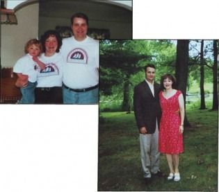 Two family photos: one with a young child, and one of a couple outdoors.