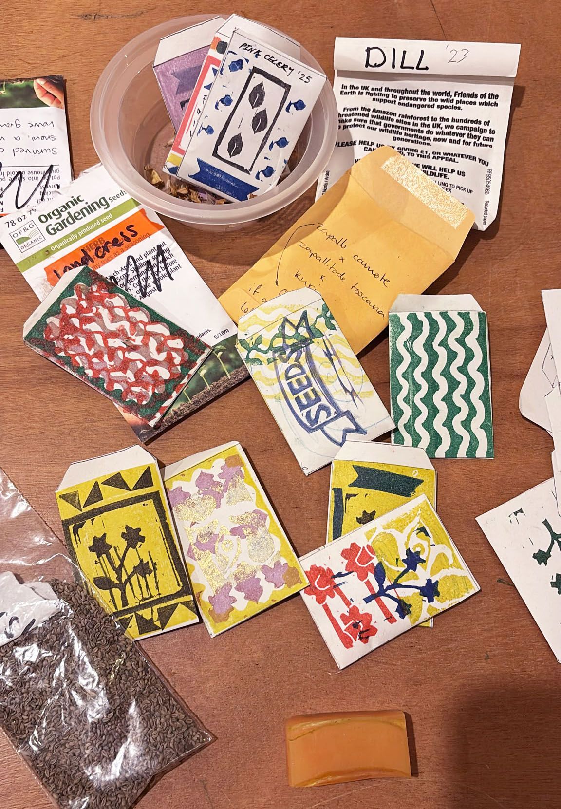 Seed packets made at the Land Justice Gathering - Peak District 2026