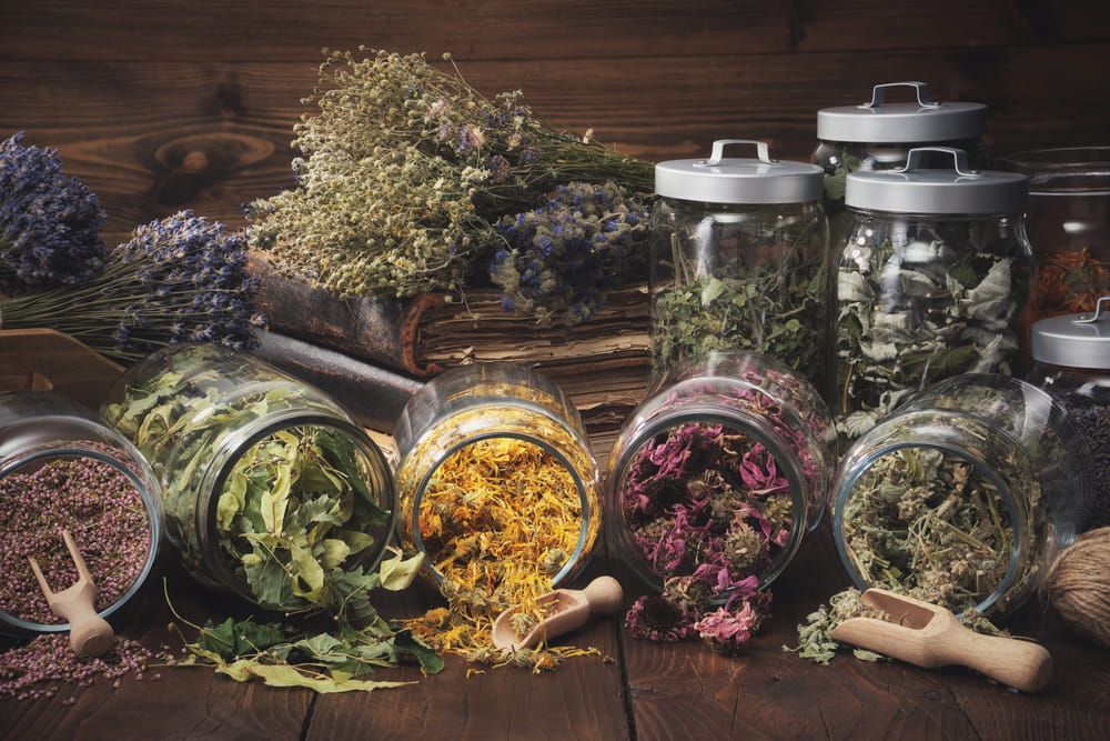 There Are Many Different Types Of Herbs In Jars On The Table — Naturopath Australia In Mermaid Beach, QLD
