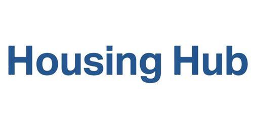 The housing hub logo is blue and white on a white background.