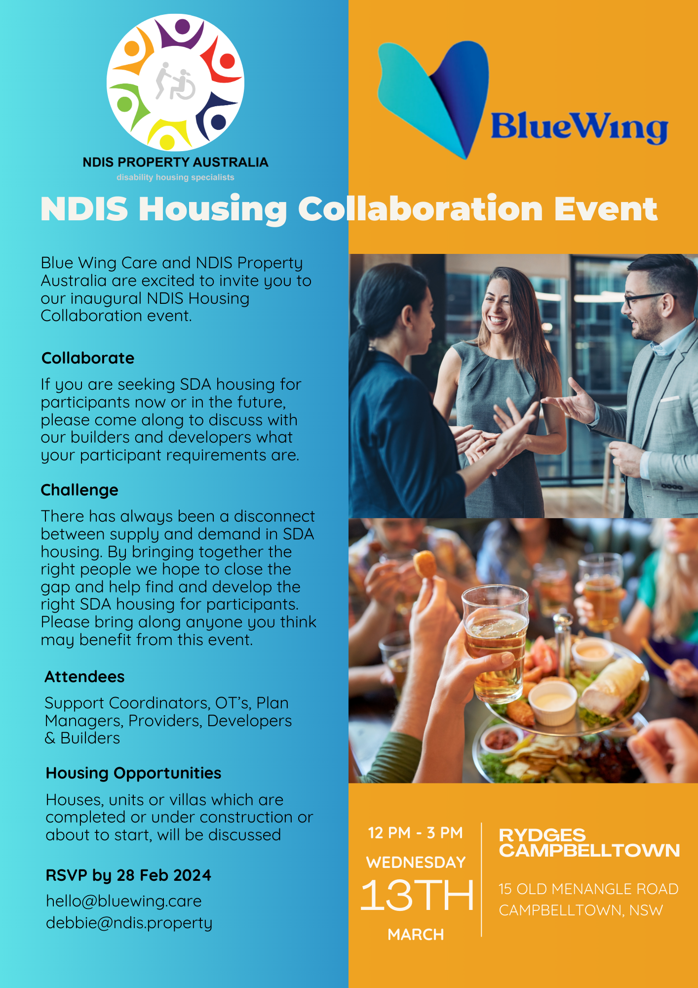 A flyer for a bluewing housing collaboration event.