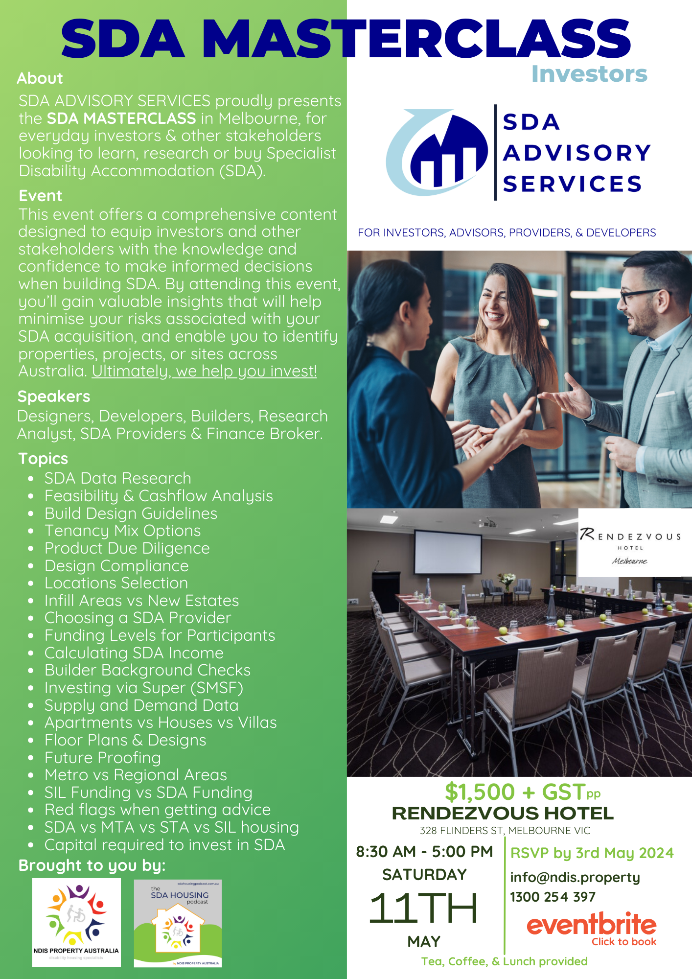 A poster for a sda masterclass for investors.