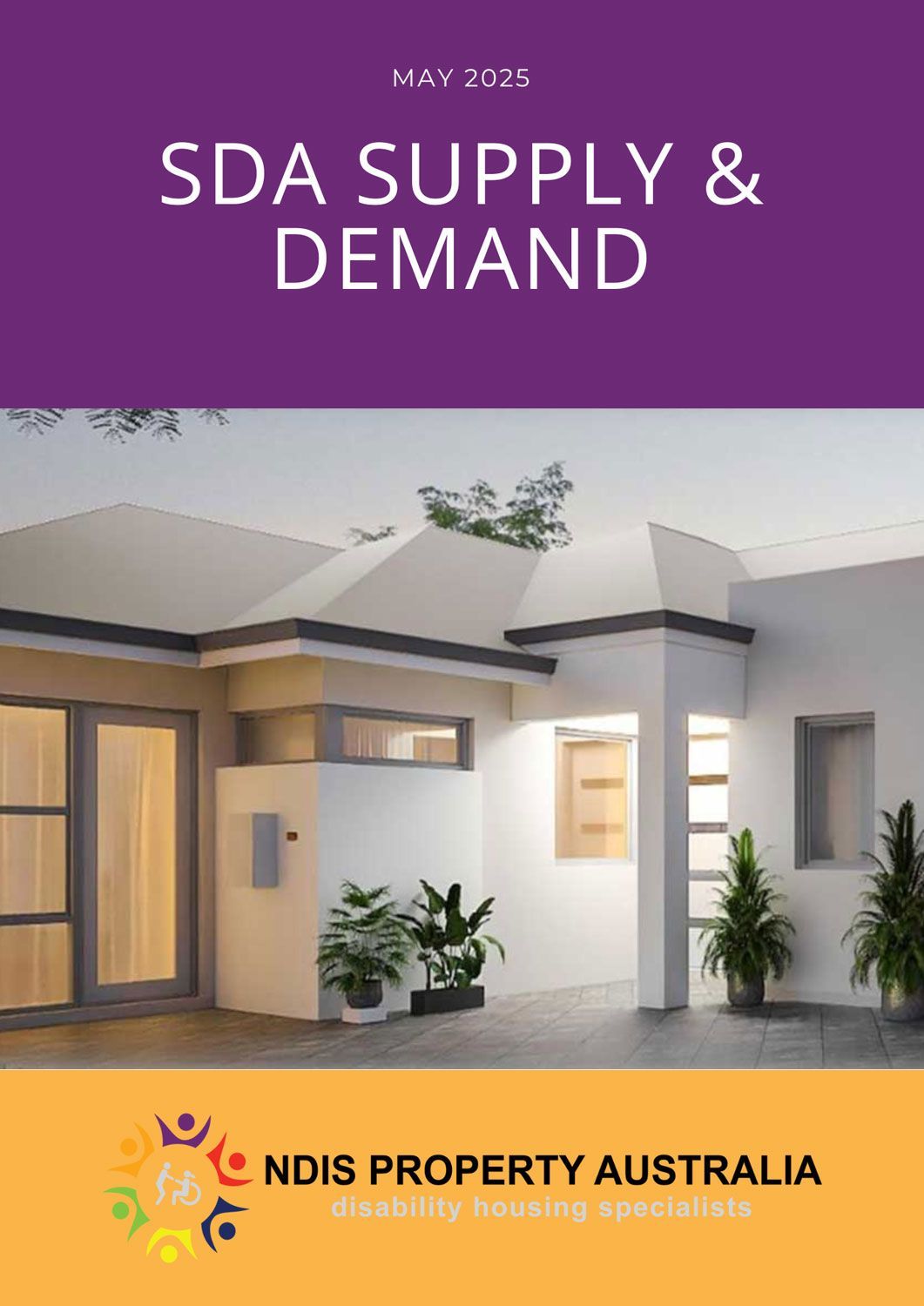 A white house with a purple background and the words `` sda supply & demand '' on it.