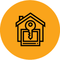 An icon of a house with a key inside of it.