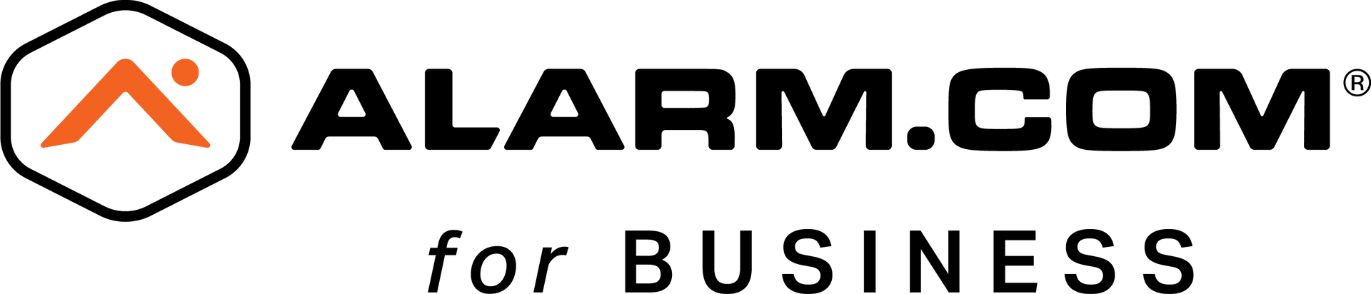 Alarm.com for Business logo with black text and orange house icon on white background
