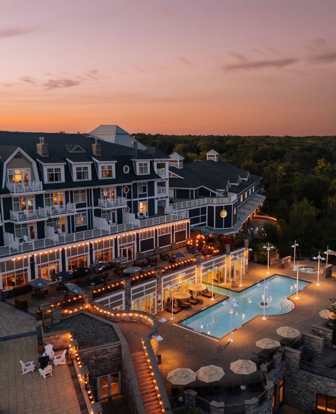 Evening view of the luxurious JW Marriott The Rosseau Muskoka resort, the venue for the Altitude 2026 conference.