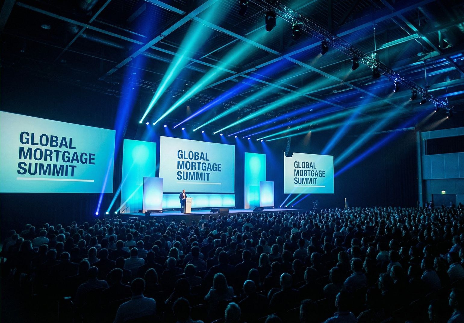 Large, modern conference hall filled with attendees at the Global Mortgage Conference, representing the scale of the Altitude 2026 event.