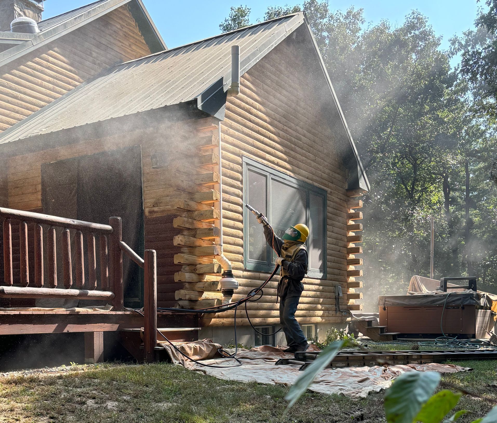 Log Home media blasting services in New England