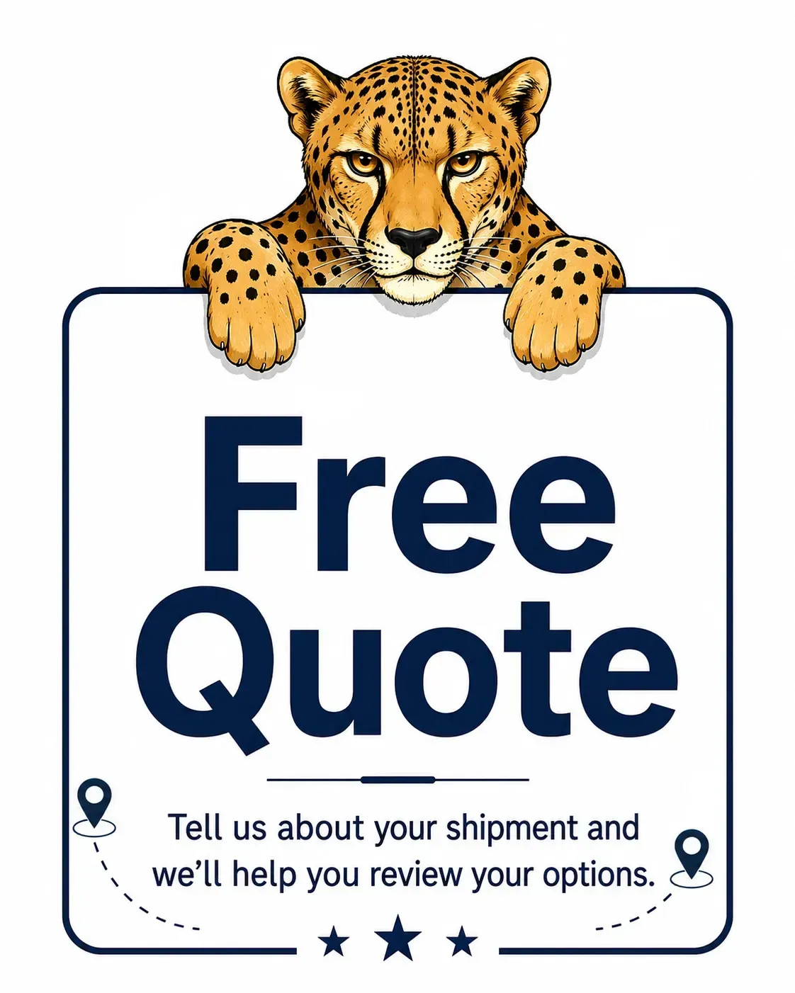 A cheetah hanging over a free quote sign.