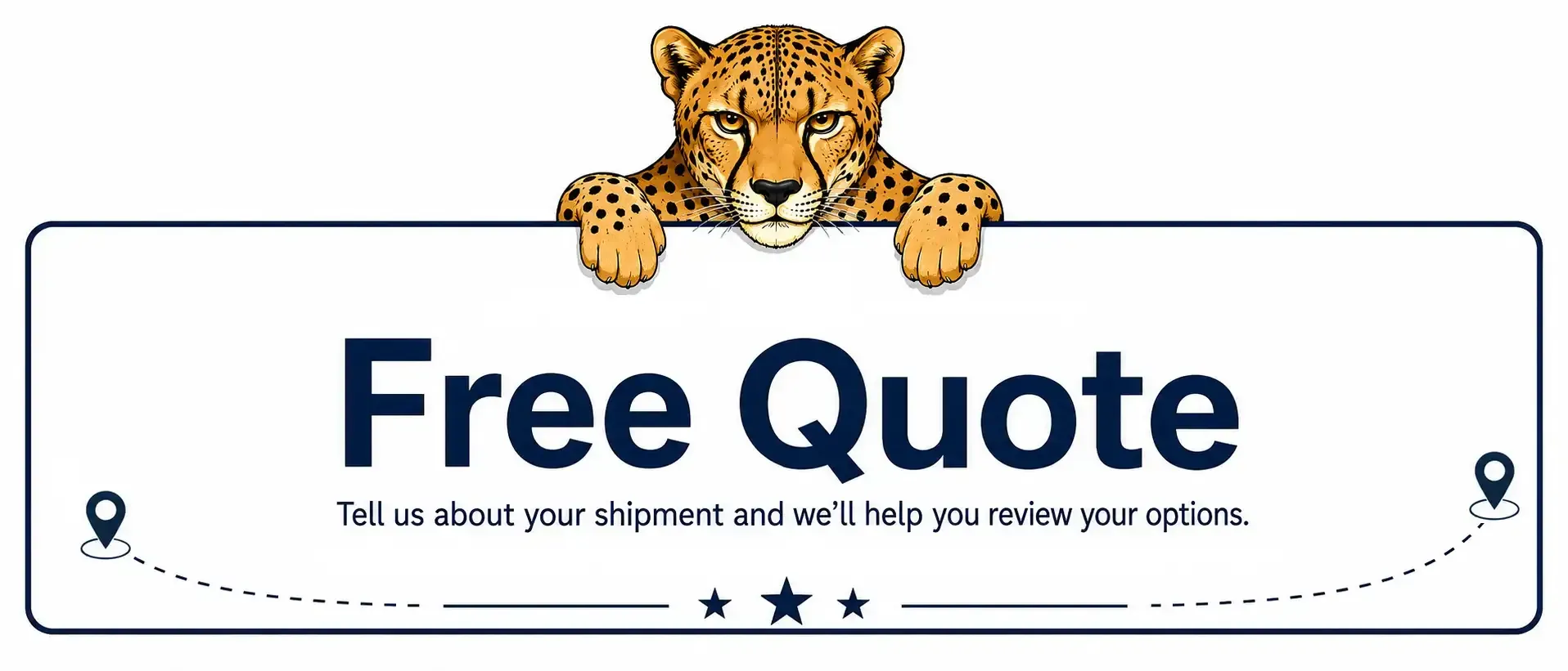 A cheetah hanging over a free quote sign.