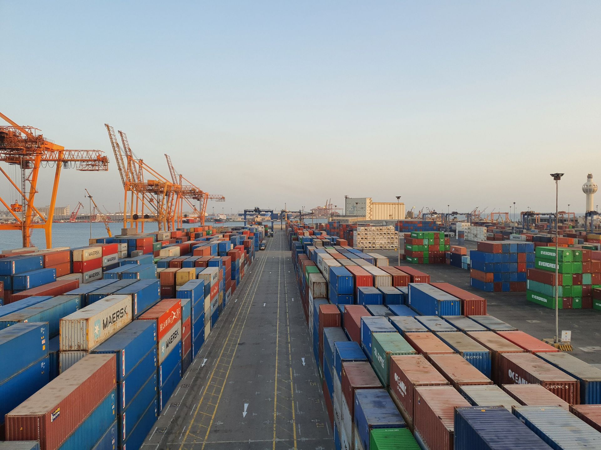 A freight yard with hundreds of shipping containers