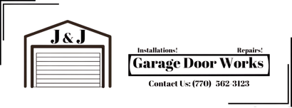 Garage Door Works logo with garage image, 