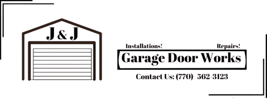 Garage Door Works logo with garage image, 