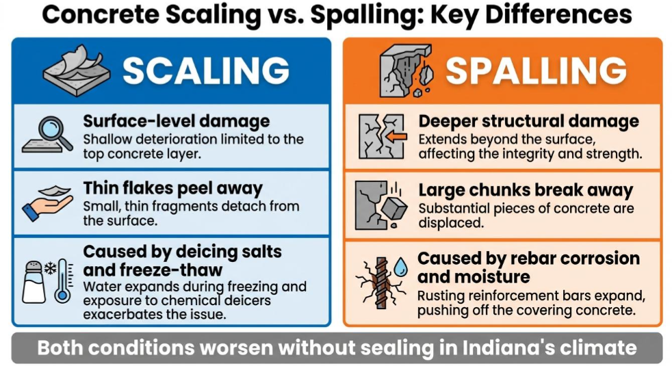 Concrete Scaling vs. Spalling: Differences and Fixes (2026)