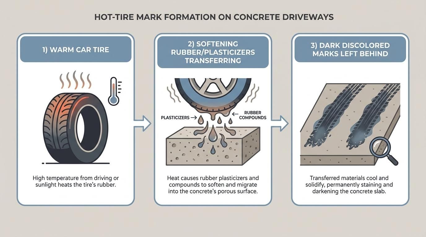 What causes tire marks on concrete