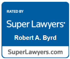 Blue Super Lawyers badge reading “Rated by Super Lawyers” and “Robert A. Byrd” with SuperLawyers.com footer