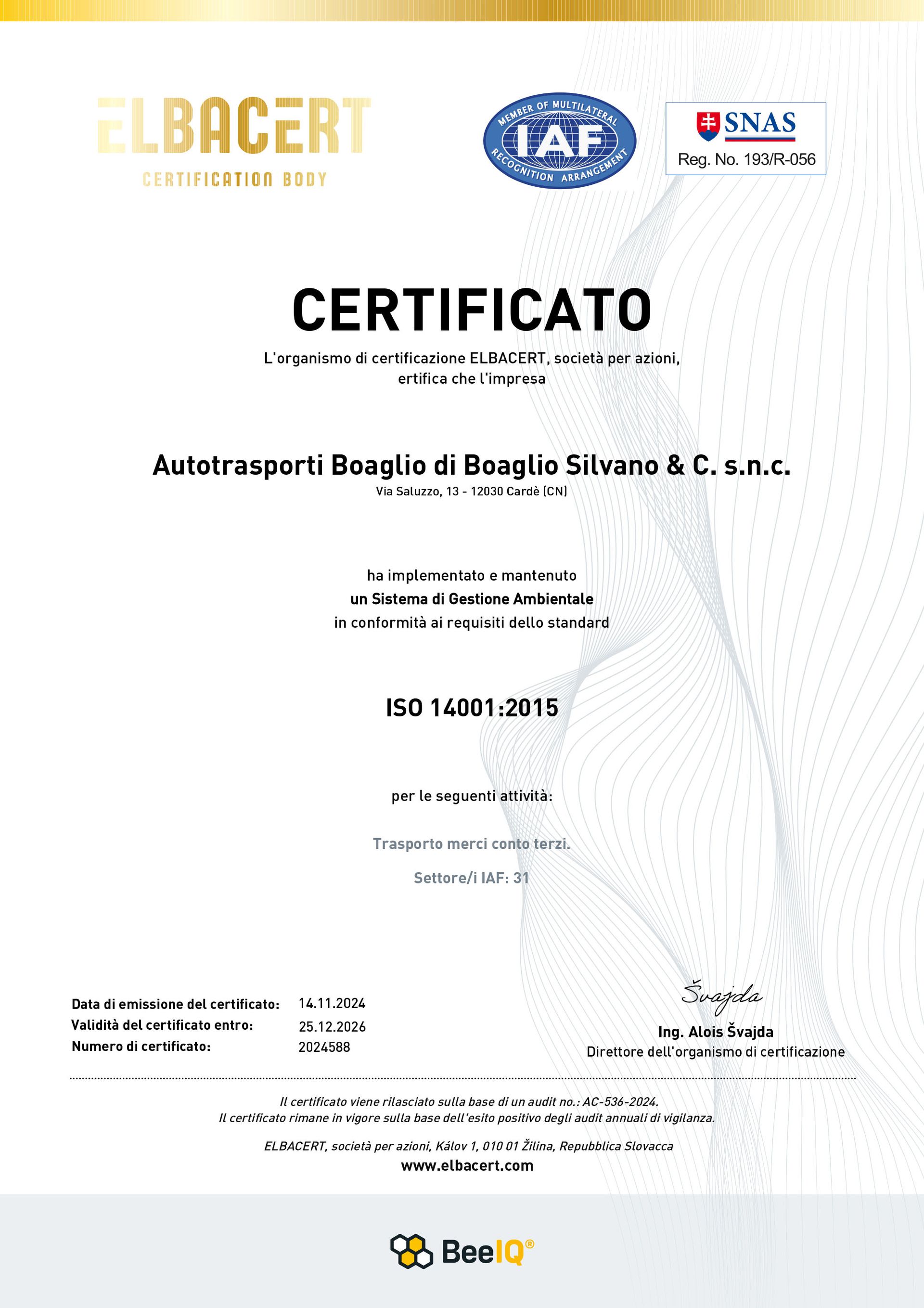 Certificazioni Autotrasporti Boaglio | Trasporti Italia ed Estero
