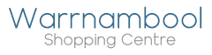Warrnambool Shopping Centre logo in blue and gray text on a white background