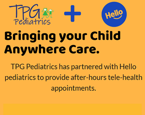 TPG Pediatrics and Hello partnership ad for after-hours telehealth appointments.