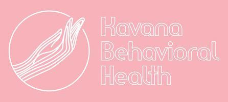 Pink logo for Kavana Behavioral Health with a line-art hand inside a circle.